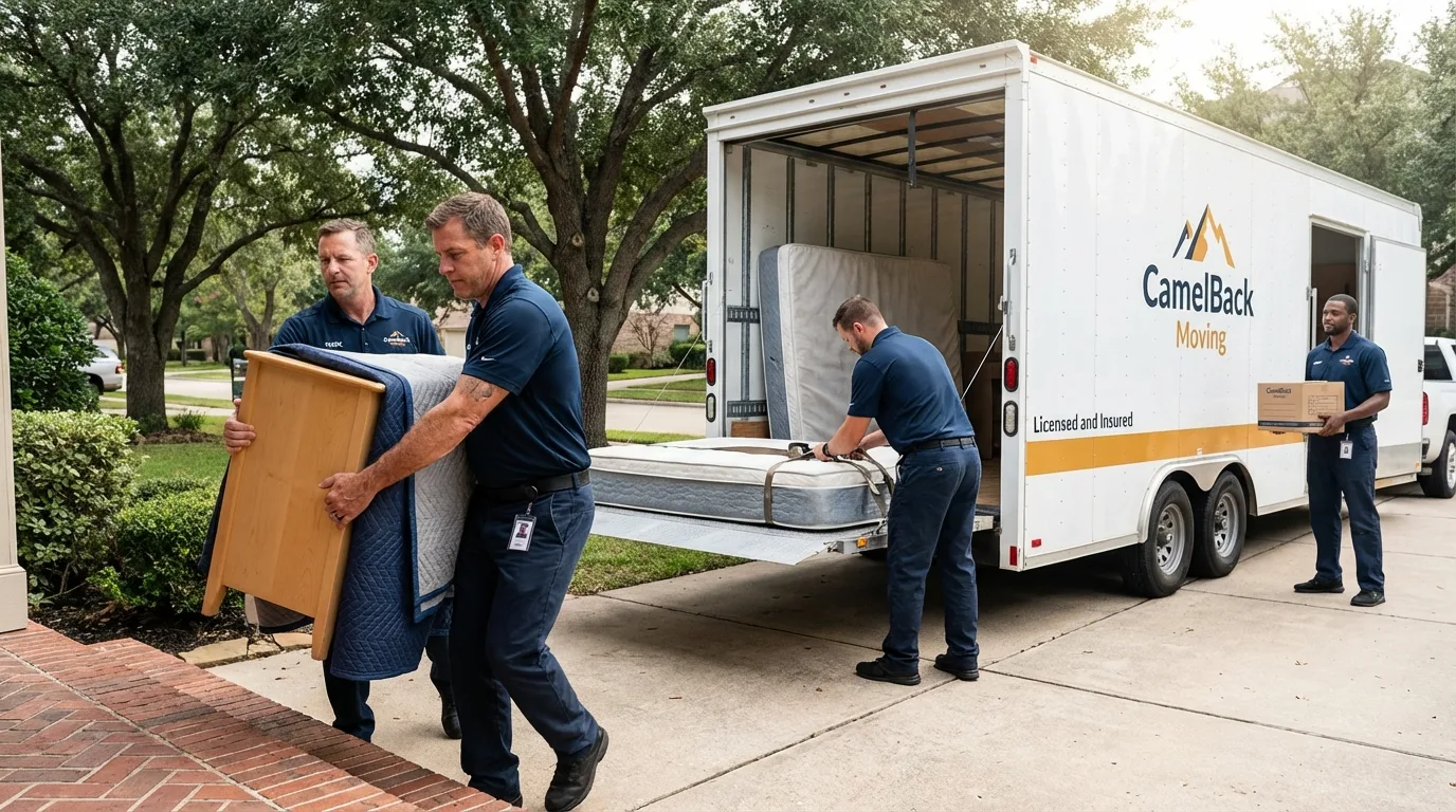 Crew loading residential truck for cross-state move from Topsham, ME