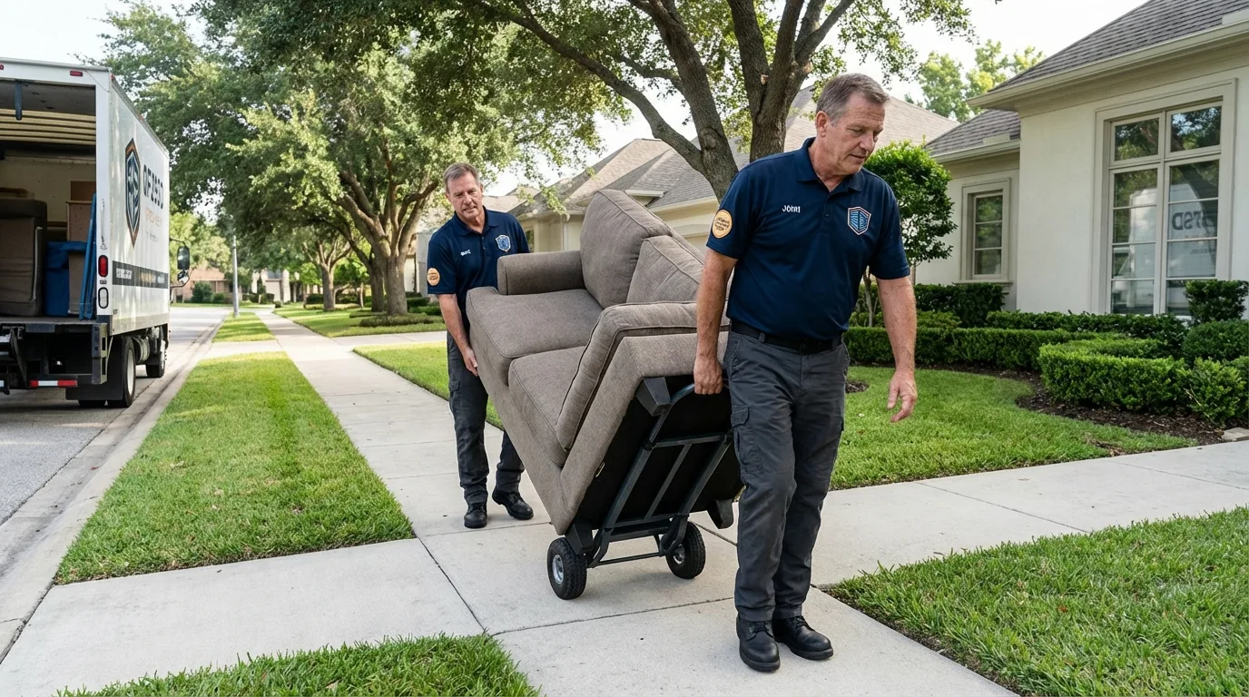 Local residential moving crew loading furniture in Topsham, ME